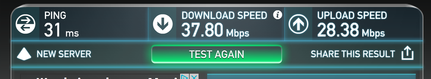 Speedtest again, with cable